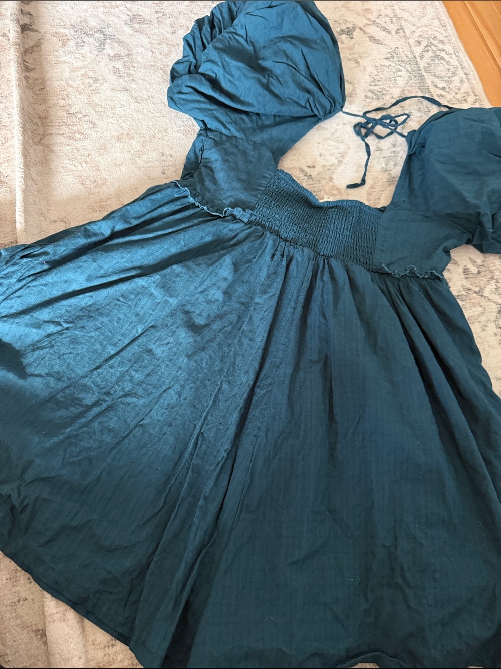 anthropologie pilcro Women's Teal Peasant romper with Ties L - Picture 6 of 9
